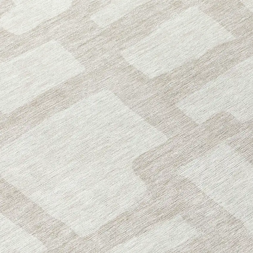 Ivory And Beige Abstract Washable Indoor Outdoor Area Rug Photo 8