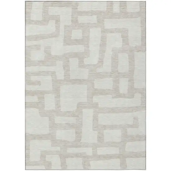 Ivory And Beige Abstract Washable Indoor Outdoor Area Rug Photo 2