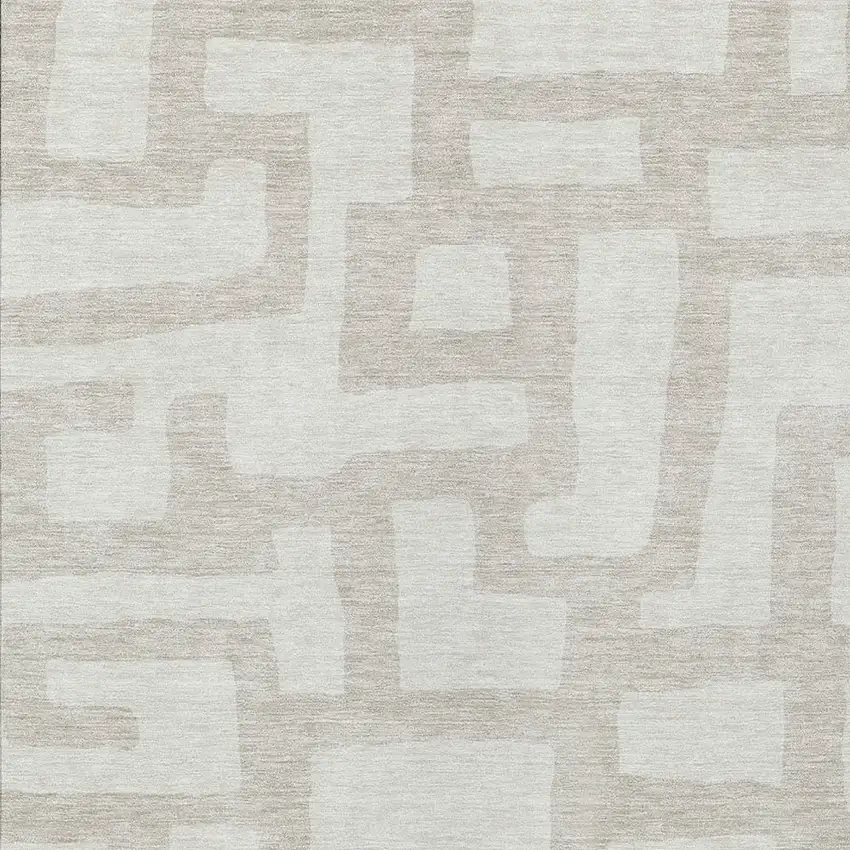 Ivory And Beige Abstract Washable Indoor Outdoor Area Rug Photo 6