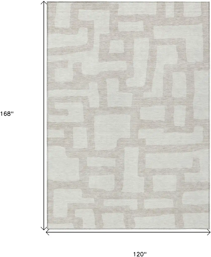 Ivory And Beige Abstract Washable Indoor Outdoor Area Rug Photo 7