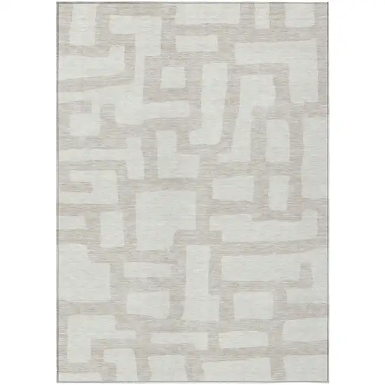 Ivory And Beige Abstract Washable Indoor Outdoor Area Rug Photo 2