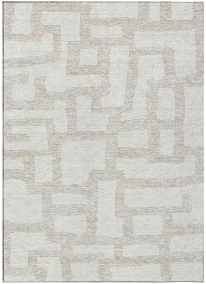 Ivory And Beige Abstract Washable Indoor Outdoor Area Rug Photo 2