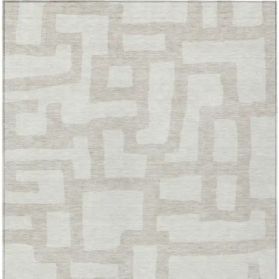 Ivory And Beige Abstract Washable Indoor Outdoor Area Rug Photo 7