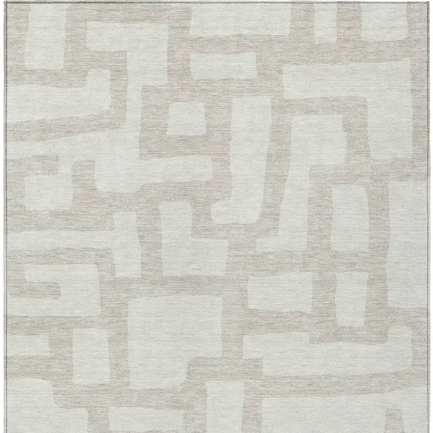 Ivory And Beige Abstract Washable Indoor Outdoor Area Rug Photo 7