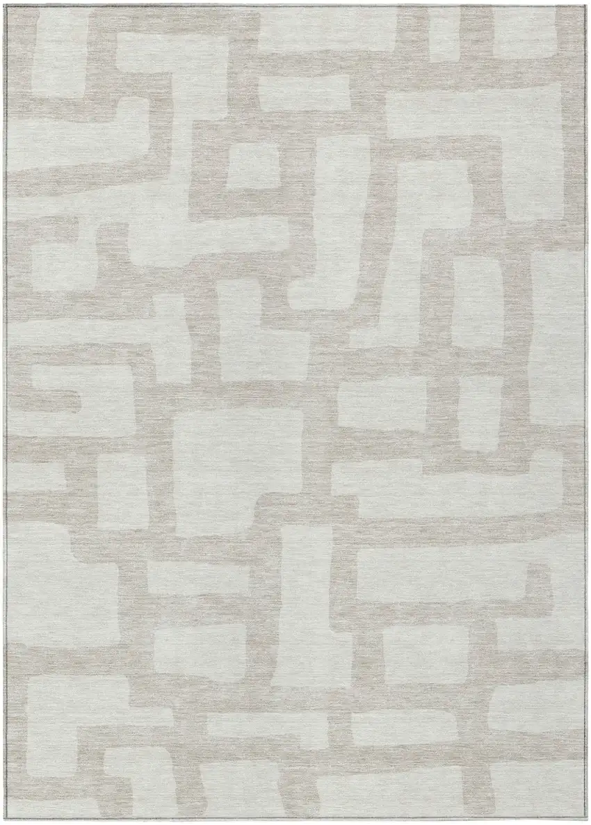 Ivory And Beige Abstract Washable Indoor Outdoor Area Rug Photo 2