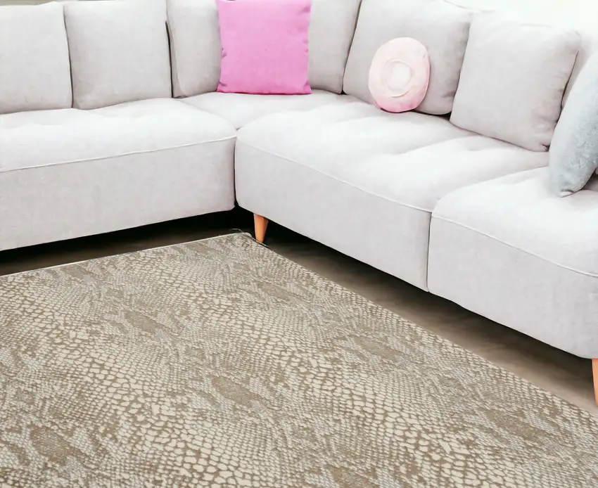 Ivory And Beige Animal Print Distressed Area Rug Photo 1