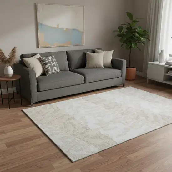 Ivory And Beige Animal Print Washable Area Rug With UV Protection Photo 2