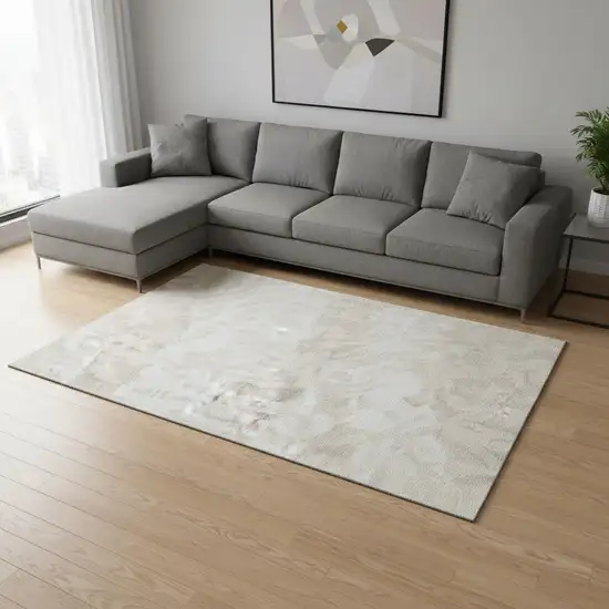 Ivory And Beige Animal Print Washable Area Rug With UV Protection Photo 2