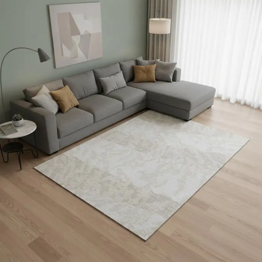 Ivory And Beige Animal Print Washable Area Rug With UV Protection Photo 2