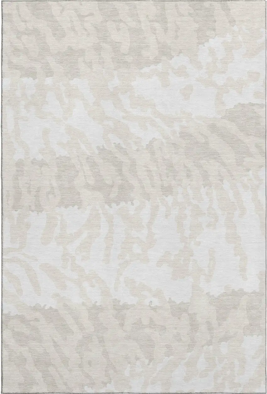 Ivory And Beige Animal Print Washable Area Rug With UV Protection Photo 1