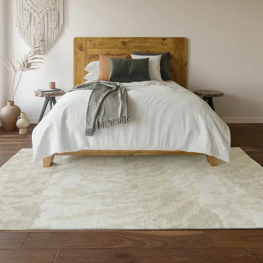 Ivory And Beige Animal Print Washable Area Rug With UV Protection Photo 6