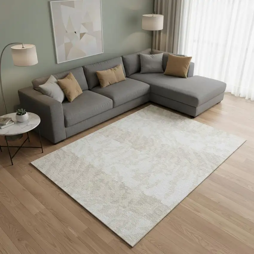 Ivory And Beige Animal Print Washable Area Rug With UV Protection Photo 2