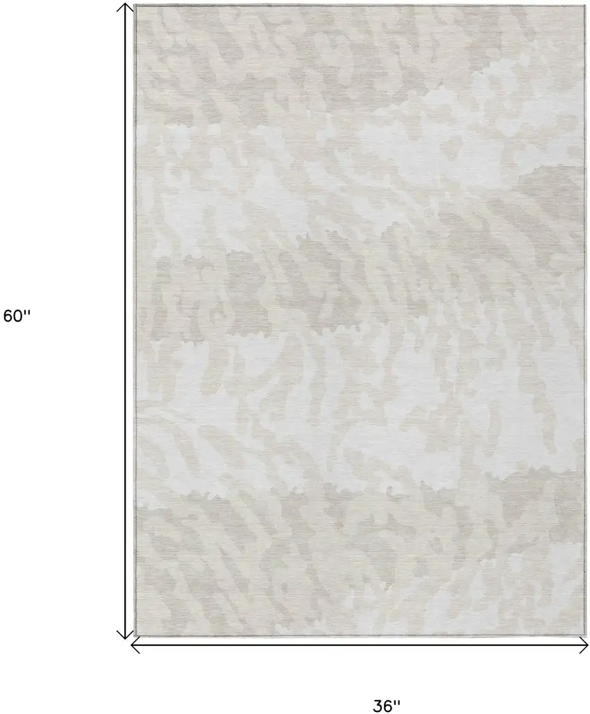 Ivory And Beige Animal Print Washable Indoor Outdoor Area Rug Photo 3