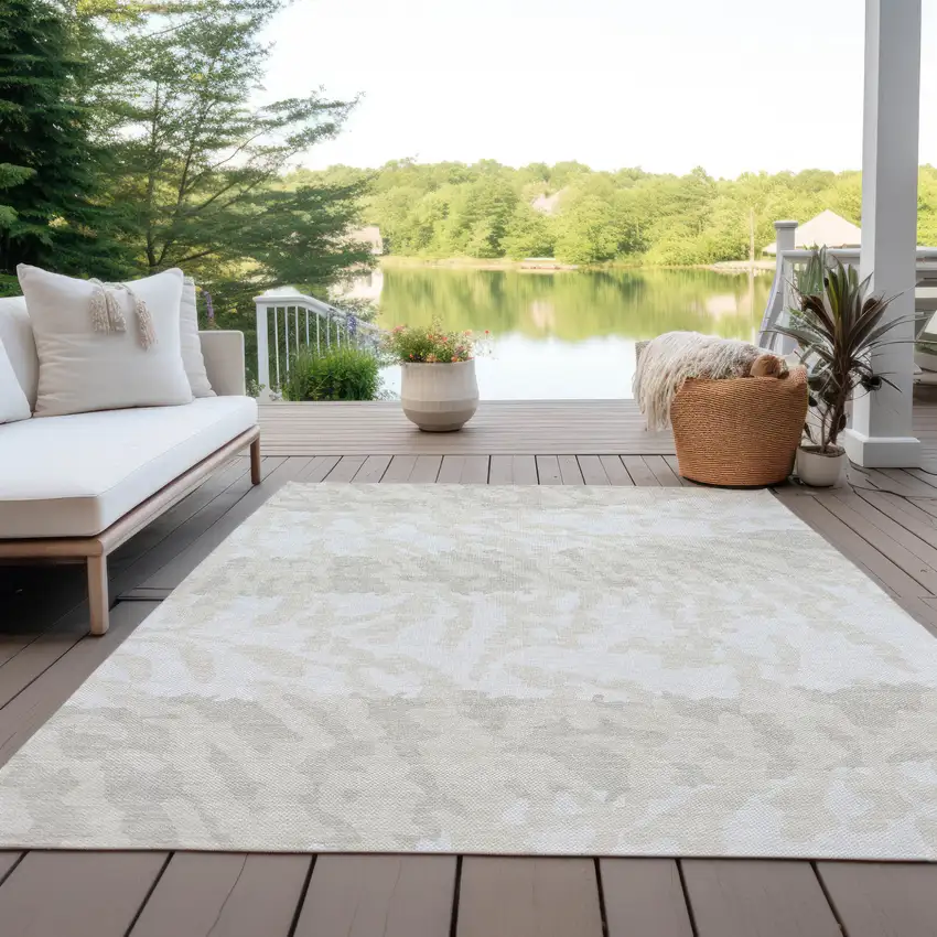 Ivory And Beige Animal Print Washable Indoor Outdoor Area Rug Photo 9