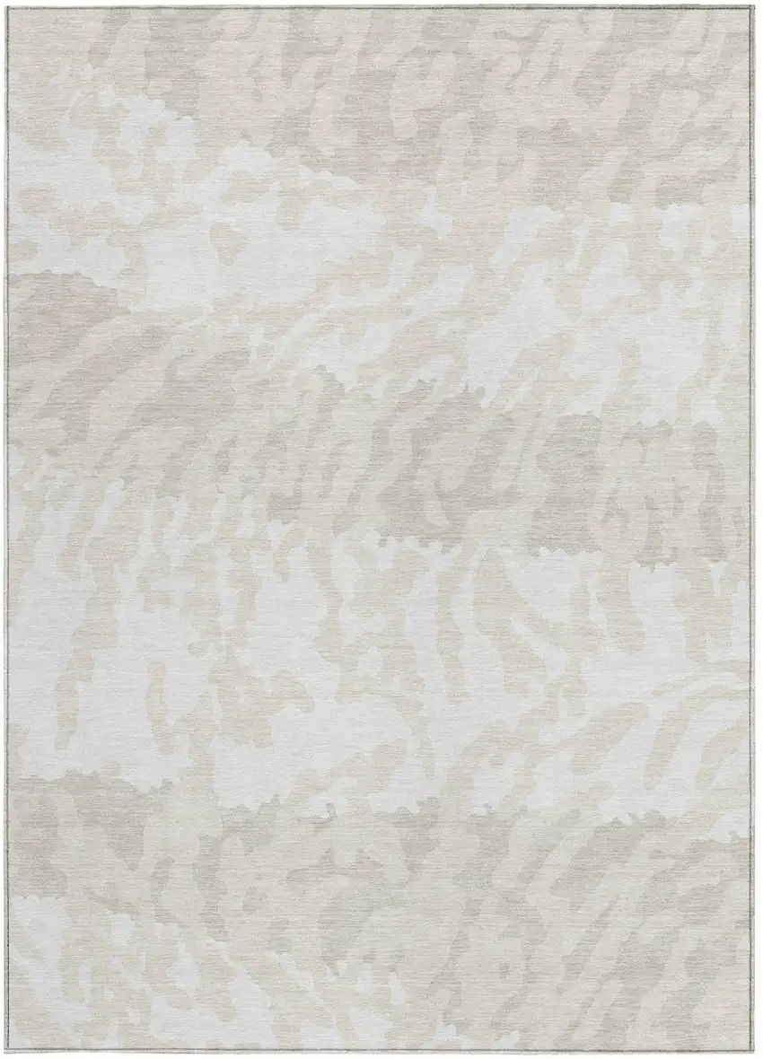 Ivory And Beige Animal Print Washable Indoor Outdoor Area Rug Photo 7