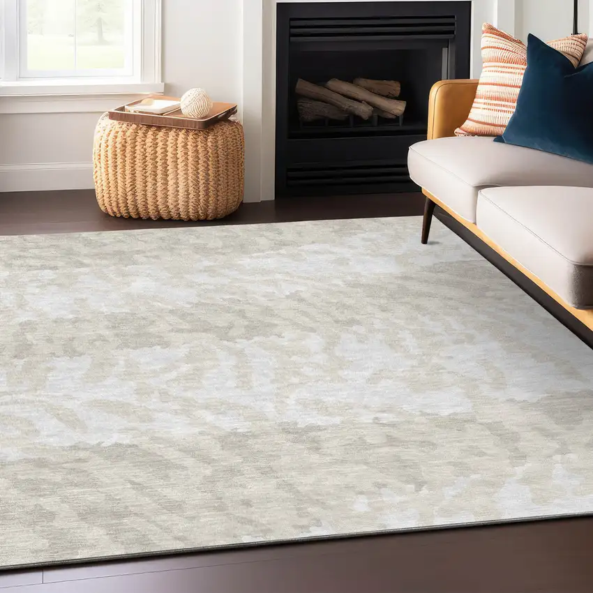 Ivory And Beige Animal Print Washable Indoor Outdoor Area Rug Photo 8