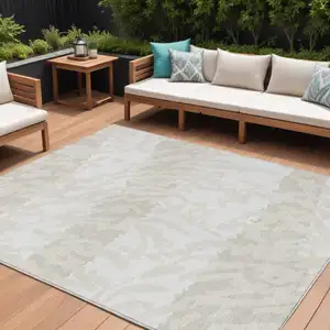 Photo of Ivory And Beige Animal Print Washable Indoor Outdoor Area Rug