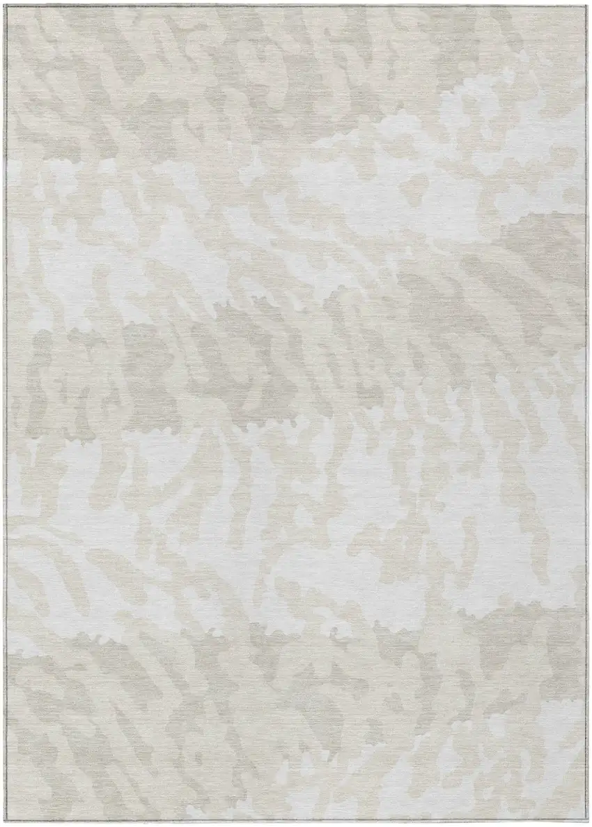 Ivory And Beige Animal Print Washable Indoor Outdoor Area Rug Photo 2
