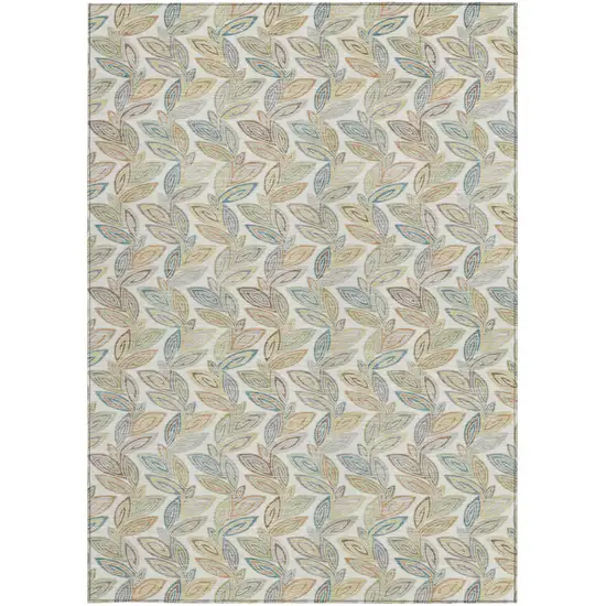 Ivory And Beige Botanical Leaves Washable Indoor Outdoor Area Rug Photo 4