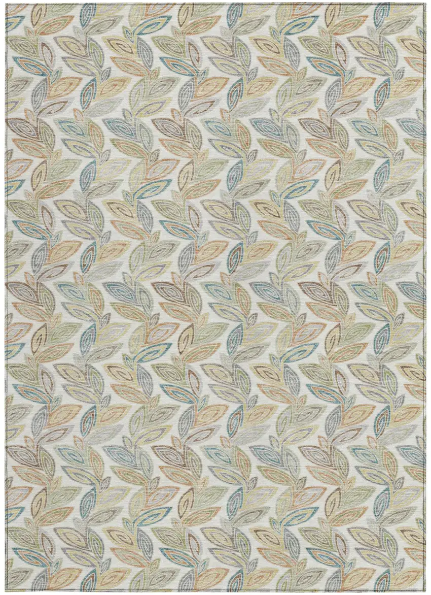 Ivory And Beige Botanical Leaves Washable Indoor Outdoor Area Rug Photo 4