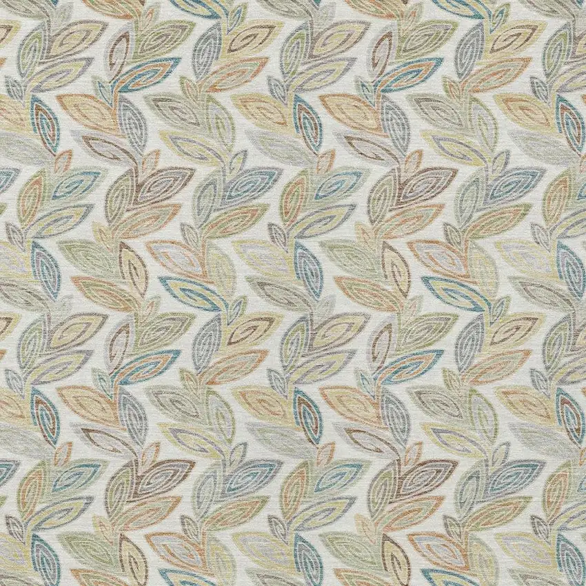 Ivory And Beige Botanical Leaves Washable Indoor Outdoor Area Rug Photo 5