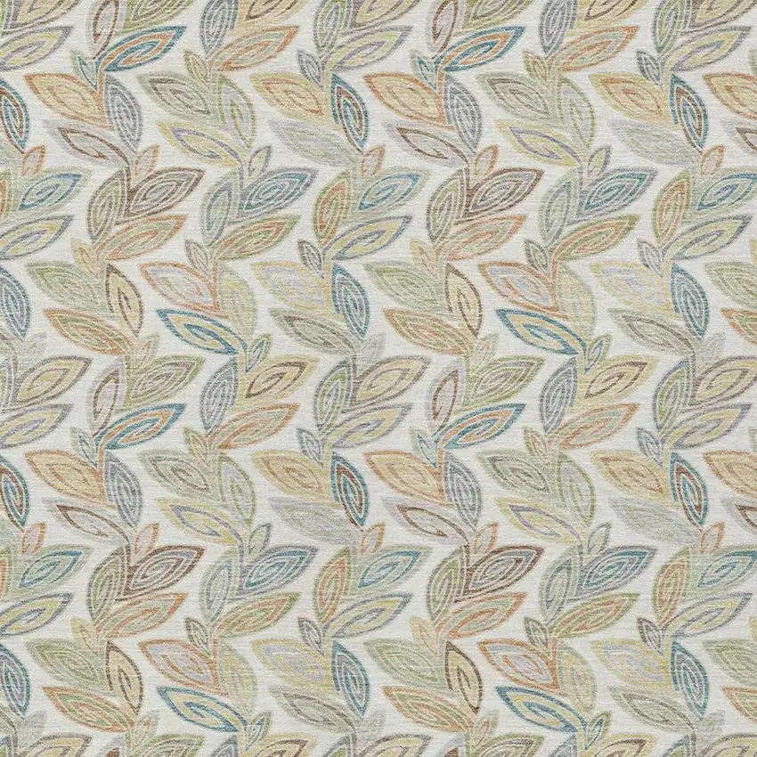 Ivory And Beige Botanical Leaves Washable Indoor Outdoor Area Rug Photo 3