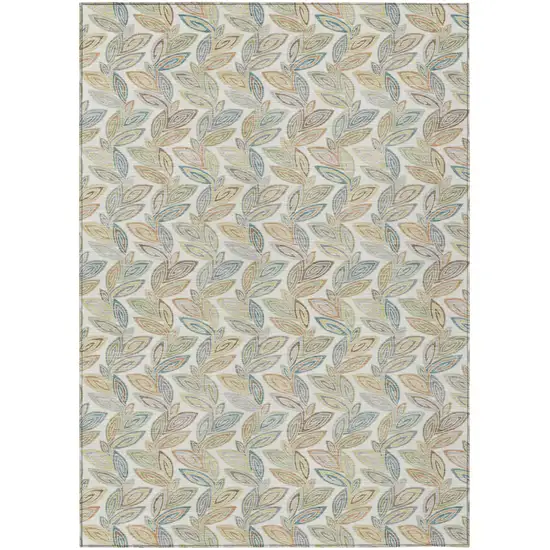 Ivory And Beige Botanical Leaves Washable Indoor Outdoor Area Rug Photo 2