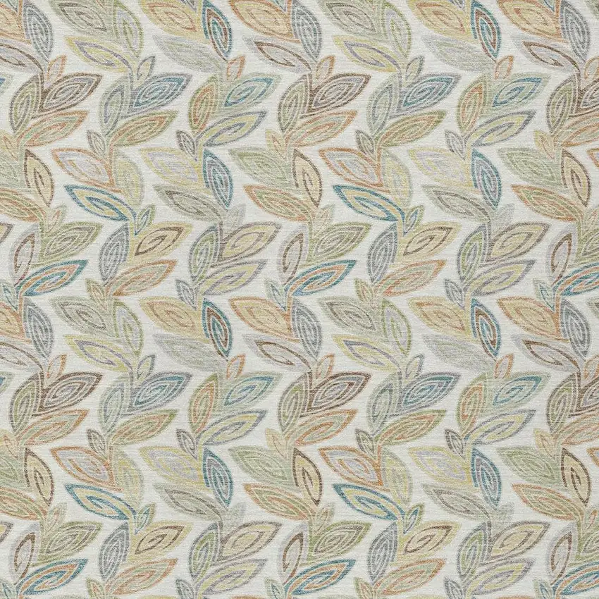 Ivory And Beige Botanical Leaves Washable Indoor Outdoor Area Rug Photo 3