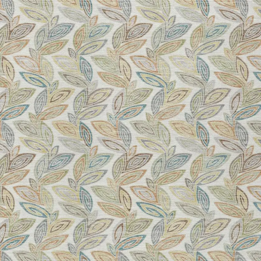 Ivory And Beige Botanical Leaves Washable Indoor Outdoor Area Rug Photo 5