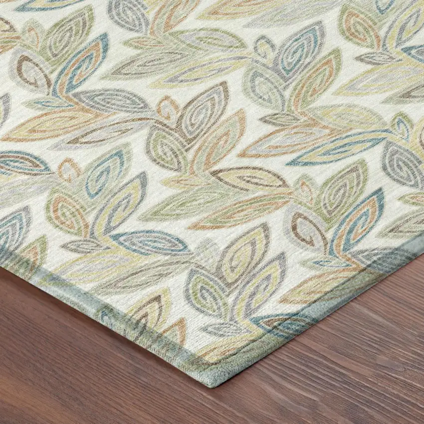 Ivory And Beige Botanical Leaves Washable Indoor Outdoor Area Rug Photo 7