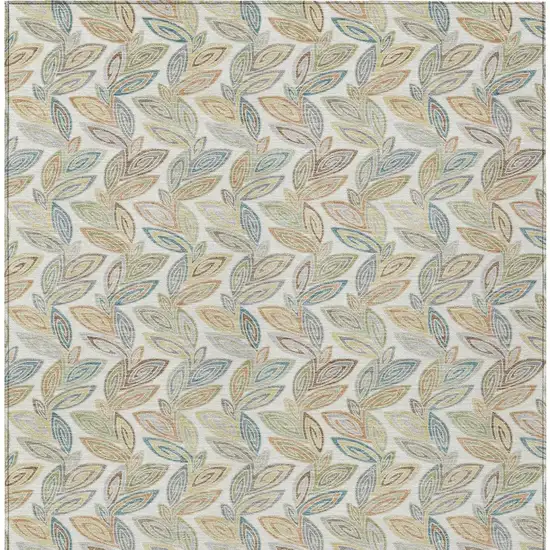 Ivory And Beige Botanical Leaves Washable Indoor Outdoor Area Rug Photo 4