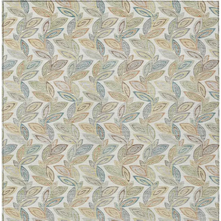 Ivory And Beige Botanical Leaves Washable Indoor Outdoor Area Rug Photo 4