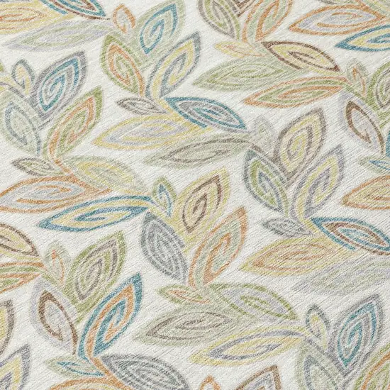Ivory And Beige Botanical Leaves Washable Indoor Outdoor Area Rug Photo 8