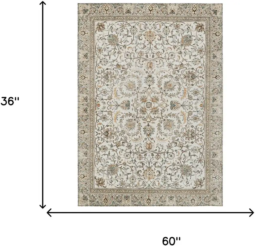 Ivory And Beige Botanical Leaves Washable Indoor Outdoor Area Rug Photo 6