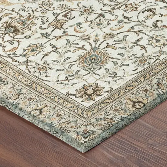 Ivory And Beige Botanical Leaves Washable Indoor Outdoor Area Rug Photo 4
