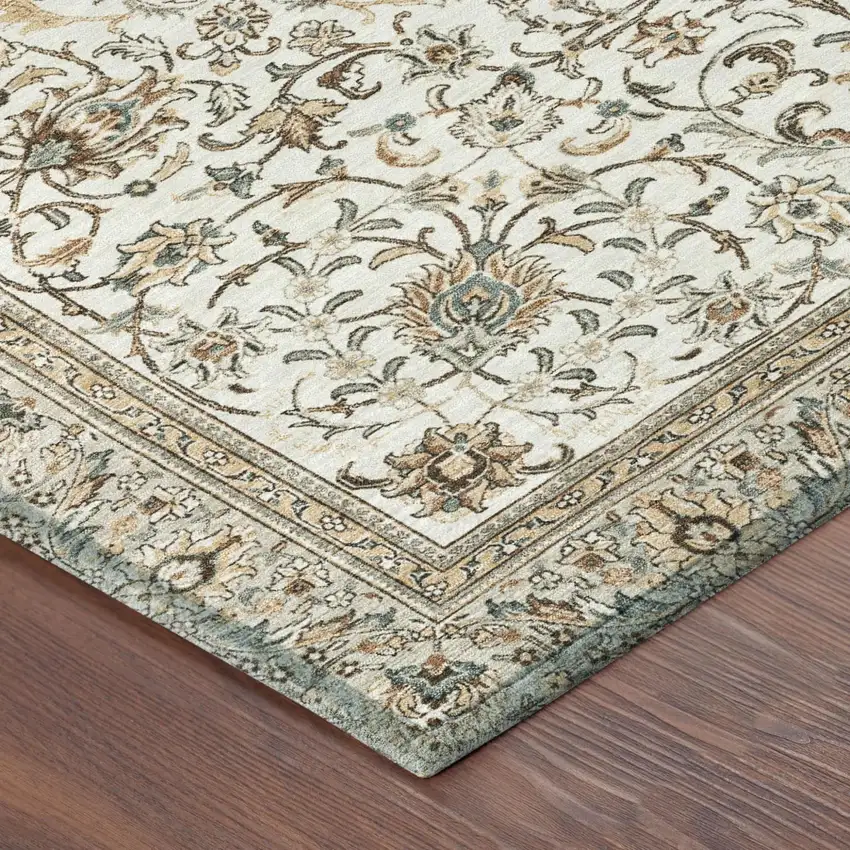 Ivory And Beige Botanical Leaves Washable Indoor Outdoor Area Rug Photo 4