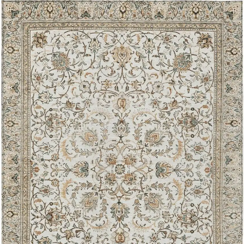 Ivory And Beige Botanical Leaves Washable Indoor Outdoor Area Rug Photo 3