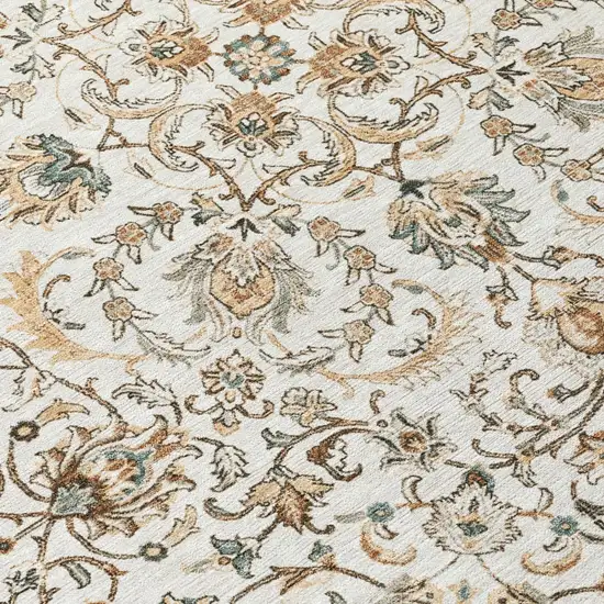 Ivory And Beige Botanical Leaves Washable Indoor Outdoor Area Rug Photo 5