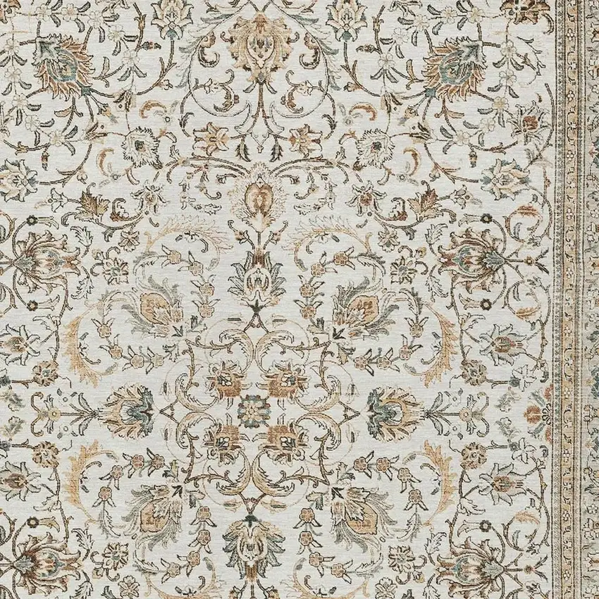 Ivory And Beige Botanical Leaves Washable Indoor Outdoor Area Rug Photo 2