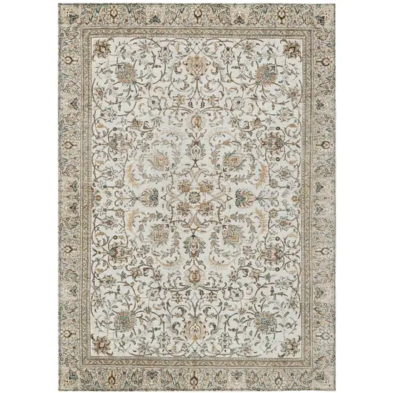 Ivory And Beige Botanical Leaves Washable Indoor Outdoor Area Rug Photo 1