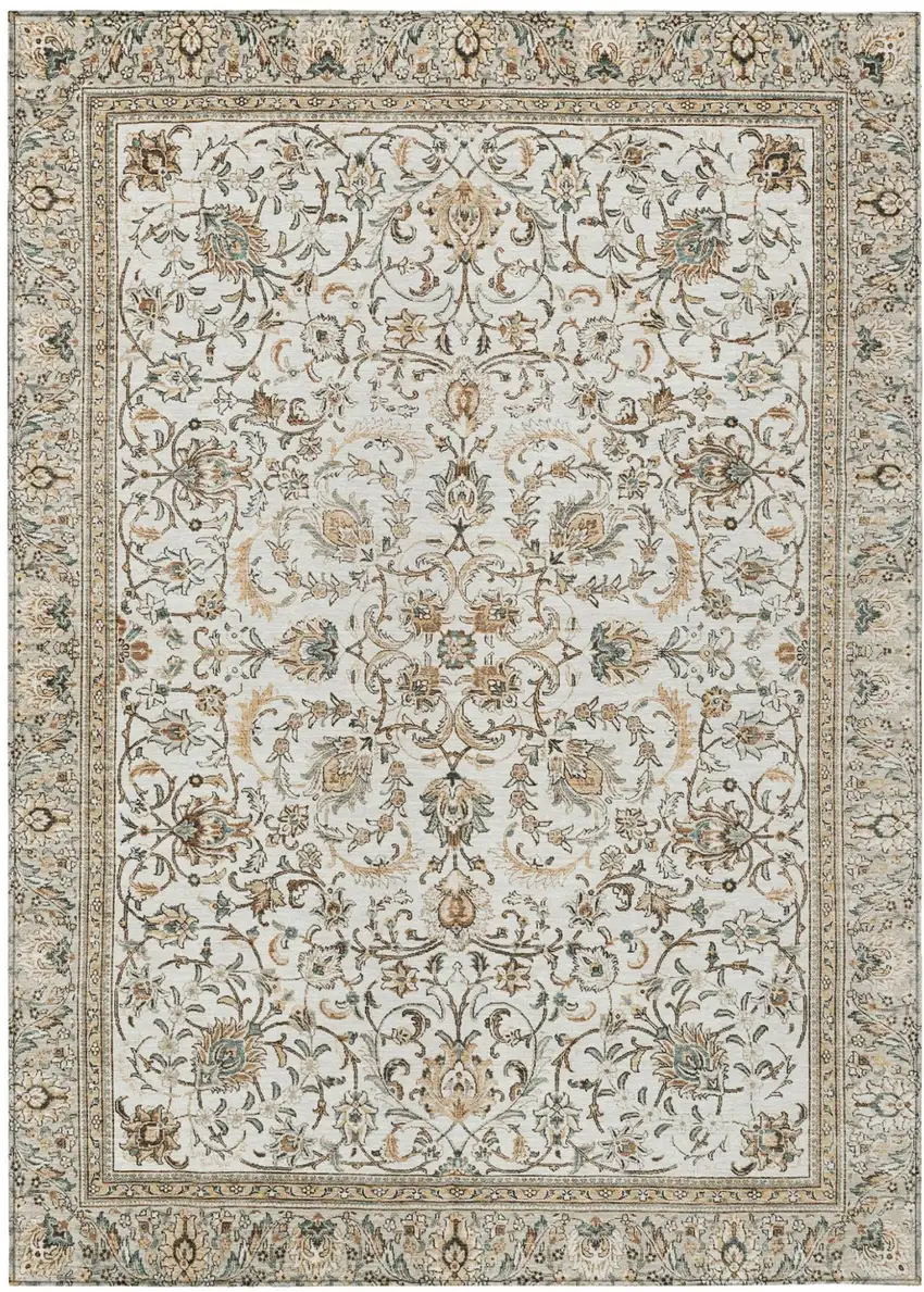 Ivory And Beige Botanical Leaves Washable Indoor Outdoor Area Rug Photo 1