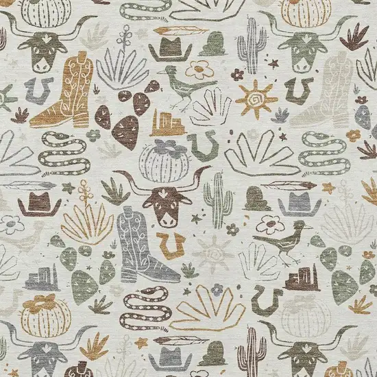 Ivory And Beige Cactus Washable Indoor Outdoor Area Rug Photo 3
