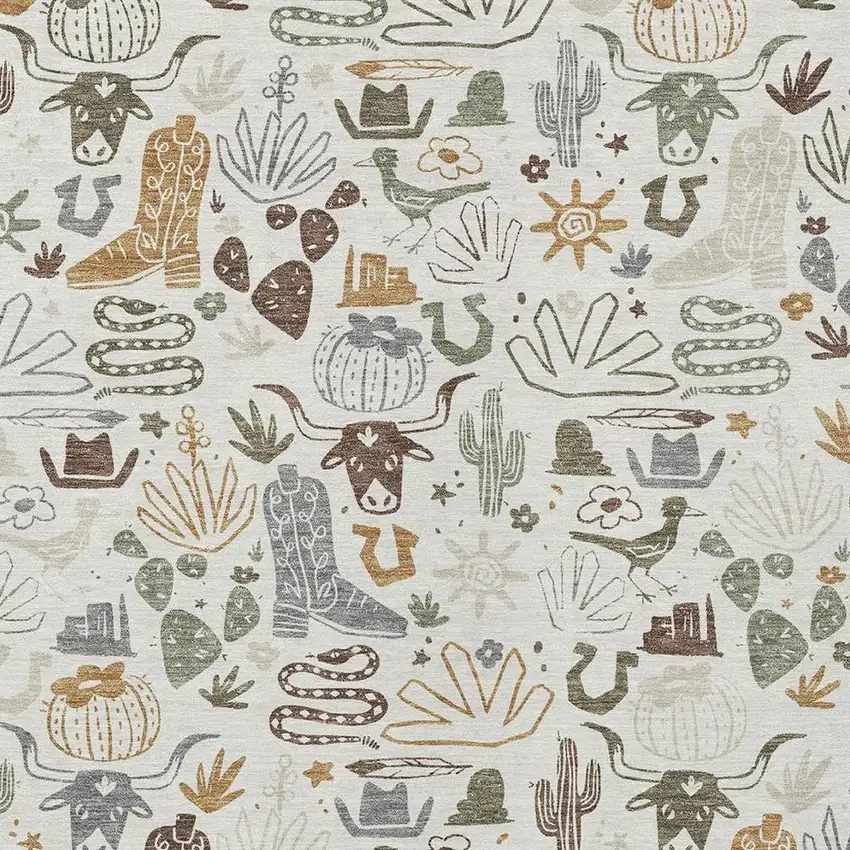 Ivory And Beige Cactus Washable Indoor Outdoor Area Rug Photo 3