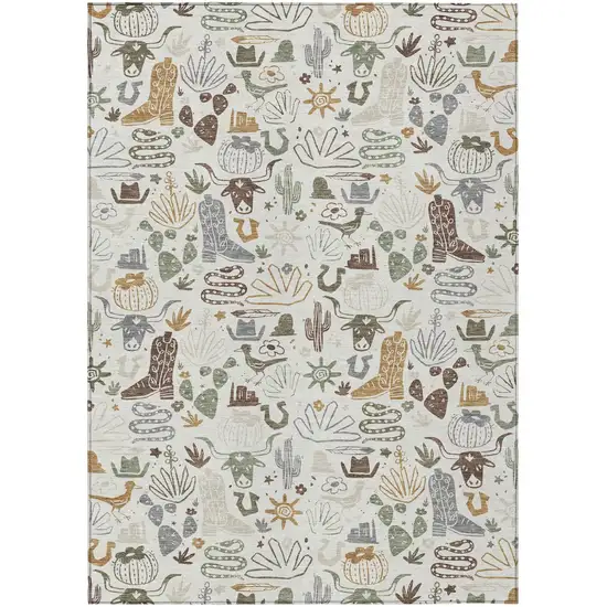 Ivory And Beige Cactus Washable Indoor Outdoor Area Rug Photo 2