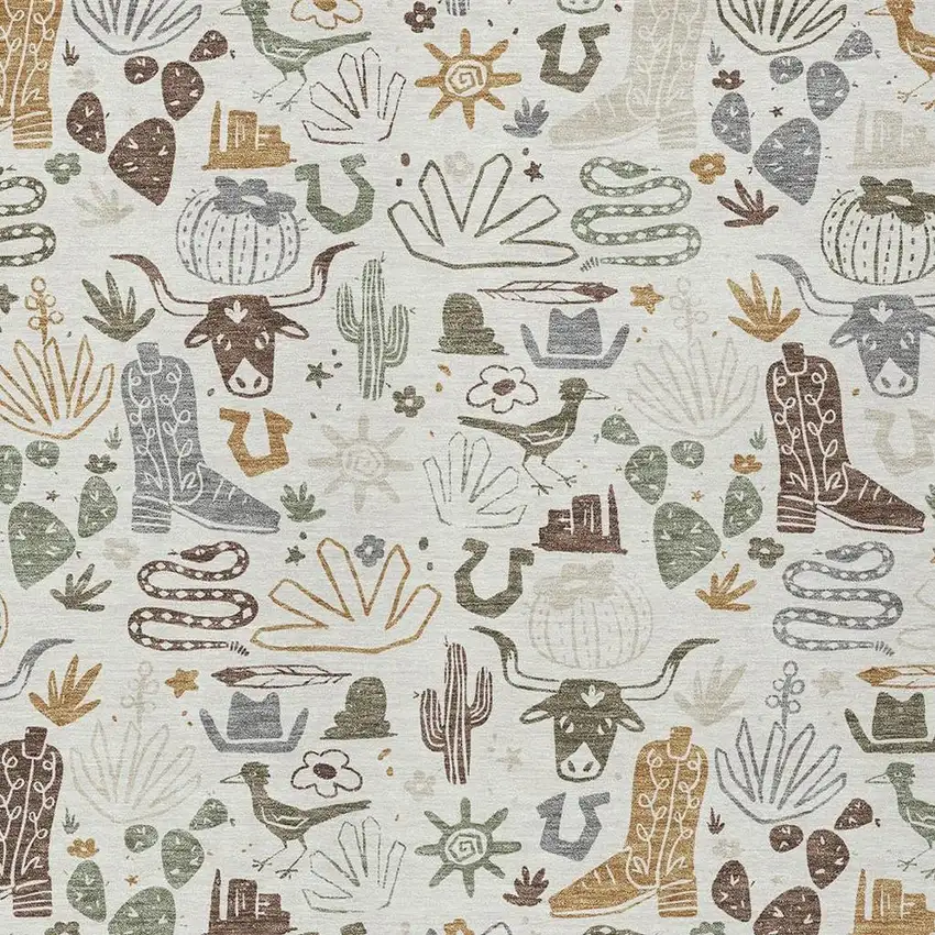 Ivory And Beige Cactus Washable Indoor Outdoor Area Rug Photo 3