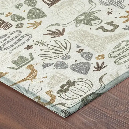 Ivory And Beige Cactus Washable Indoor Outdoor Area Rug Photo 5