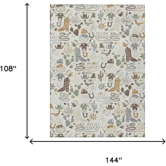 Ivory And Beige Cactus Washable Indoor Outdoor Area Rug Photo 7