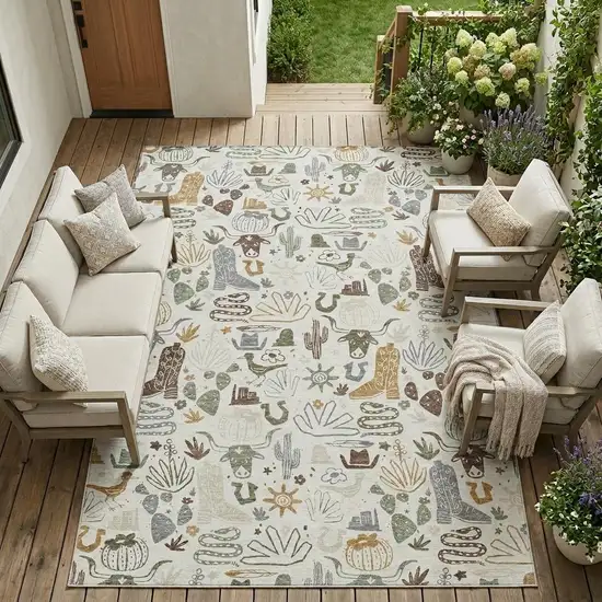 Ivory And Beige Cactus Washable Indoor Outdoor Area Rug Photo 1