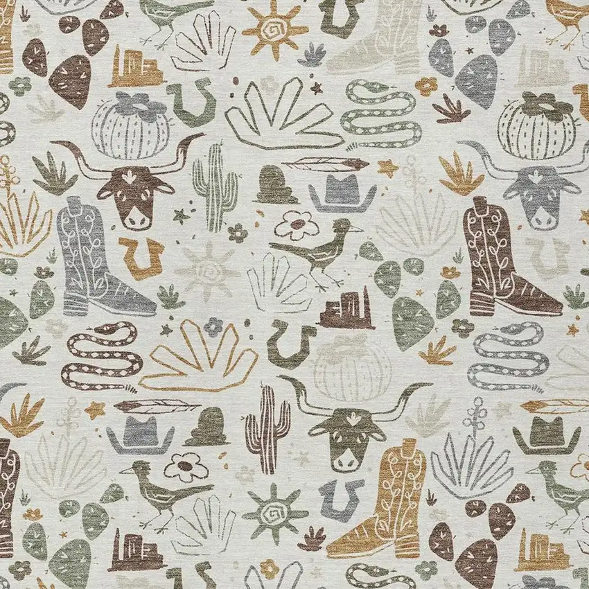 Ivory And Beige Cactus Washable Indoor Outdoor Area Rug Photo 3