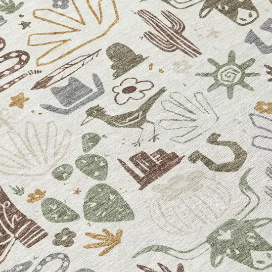 Ivory And Beige Cactus Washable Indoor Outdoor Area Rug Photo 6
